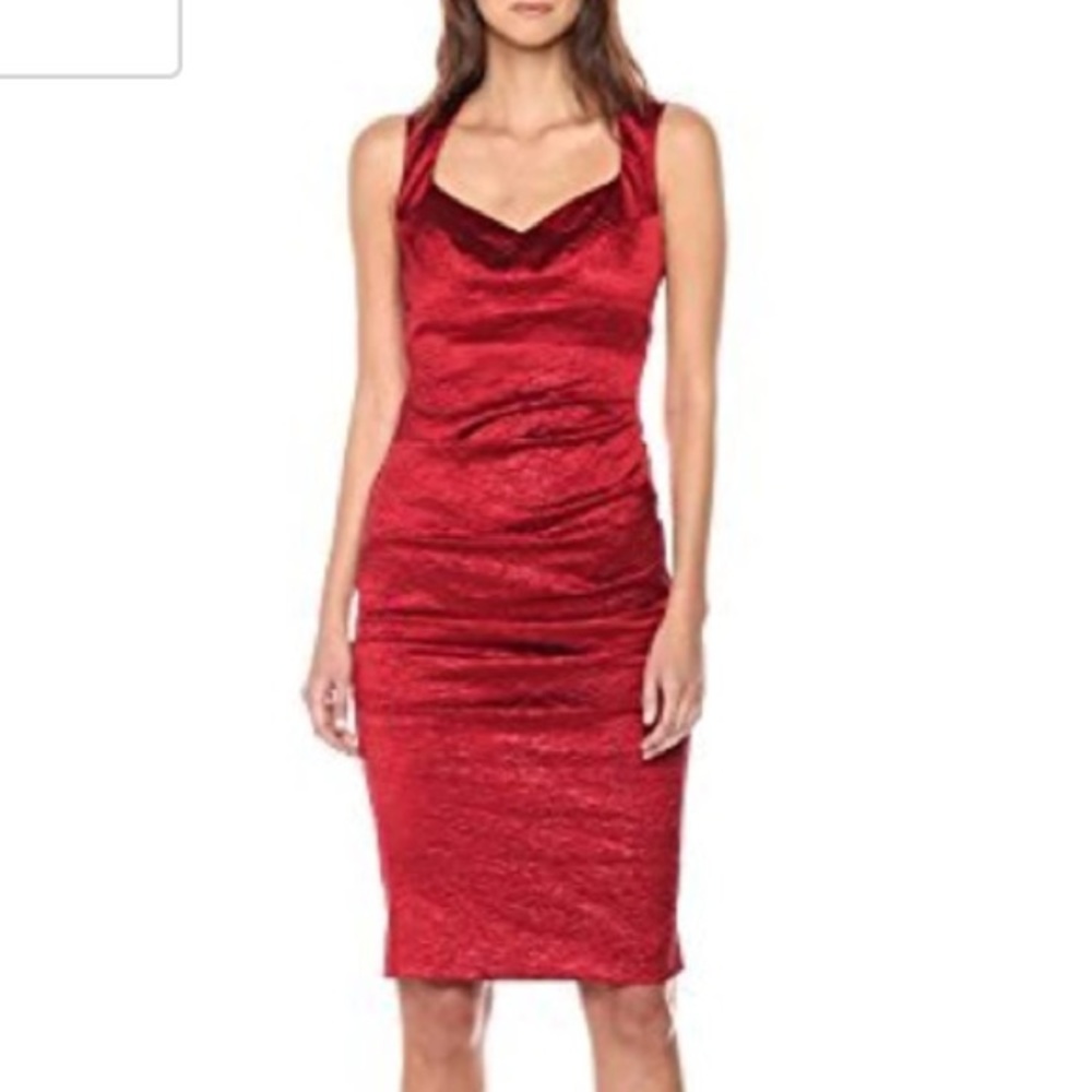 Nicole Miller Red Crinkle Sweetheart Dress
